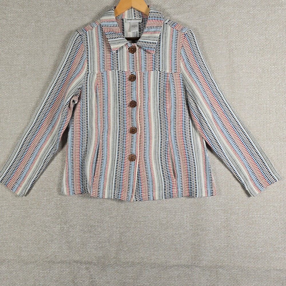 Drapers & Damons Womens Size M Cotton Woven Striped Jacket Wood Button Boho